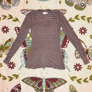 Belle Du Jour Brown and Gray Striped Long Sleeve Top